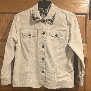 Lara Lane Gold Sparkling Jacket Embellished with Green & Copper Stones Size 12